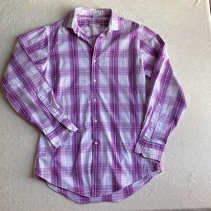 Classic Style: Van Heusen Fitted Purple & White Plaid Shirt - Size‎ 14 1/2